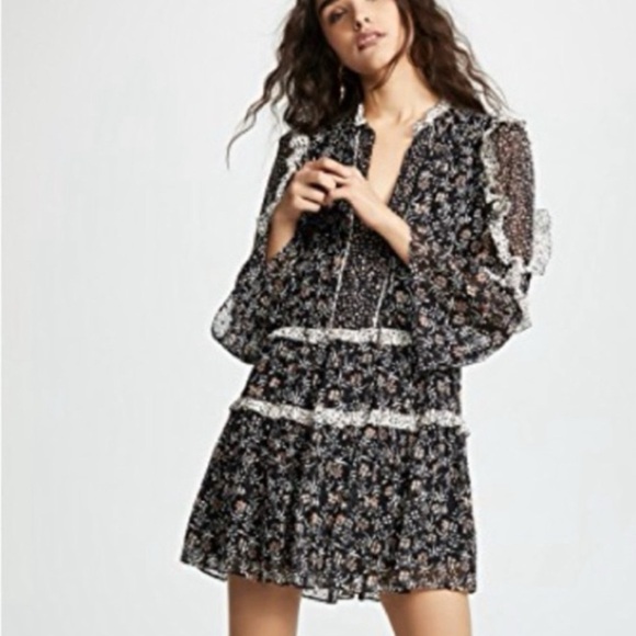 Ulla Johnson silk mini floral Black Dress size 4 NWOT - Picture 2 of 10